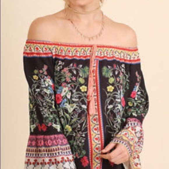 Umgee Tops - BOHO Floral Off The Shoulder Bell Sleeve Top